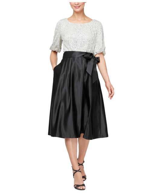 Alex Evenings Black Sequined Puff-sleeve Blouse
