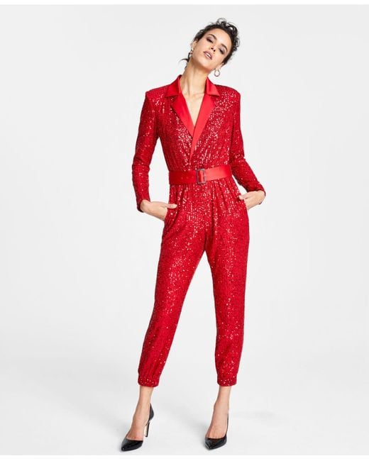 INC International Concepts Collared Sequin Jumpsuit, Created For Macy's