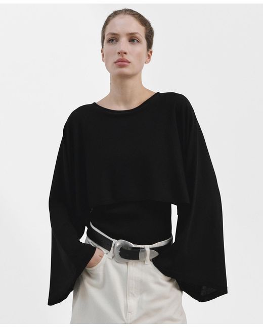 Mango Black Round Neck Knitted Cape Top