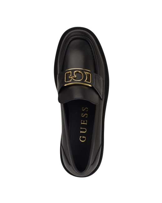 Guess Black Shuttle Logo Hardware Round Toe Loafers