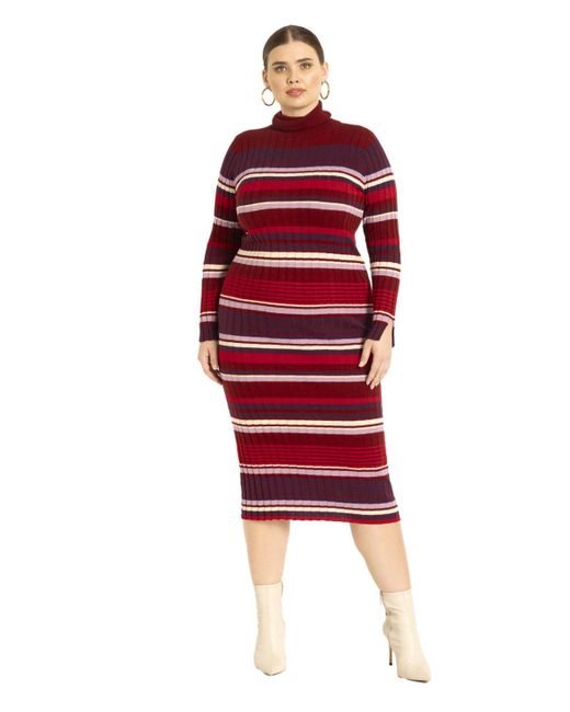 Eloquii Red Plus Size Striped Turtleneck Sweater Dress