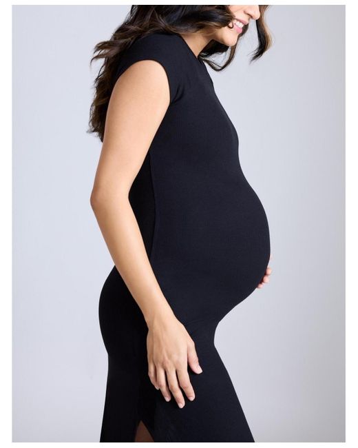 Motherhood Maternity Blue Maternity Rib Knit Short Sleeve Raglan Midi Dress