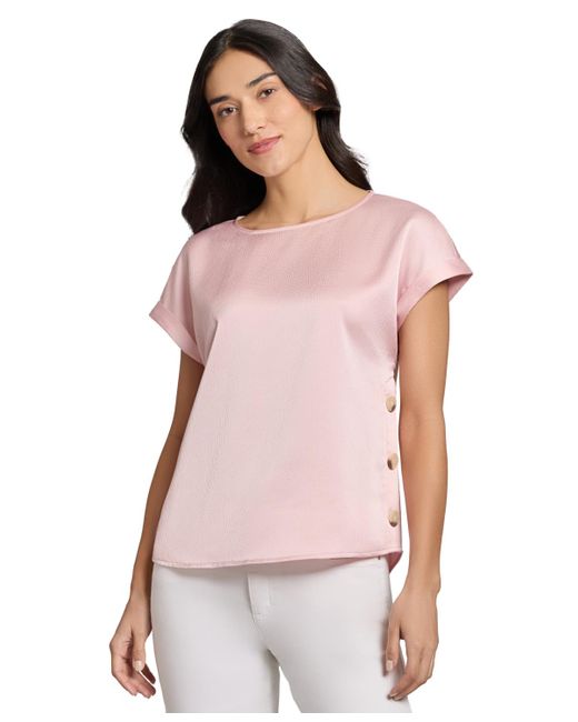 Jones New York Pink Side-button Short-sleeve Top