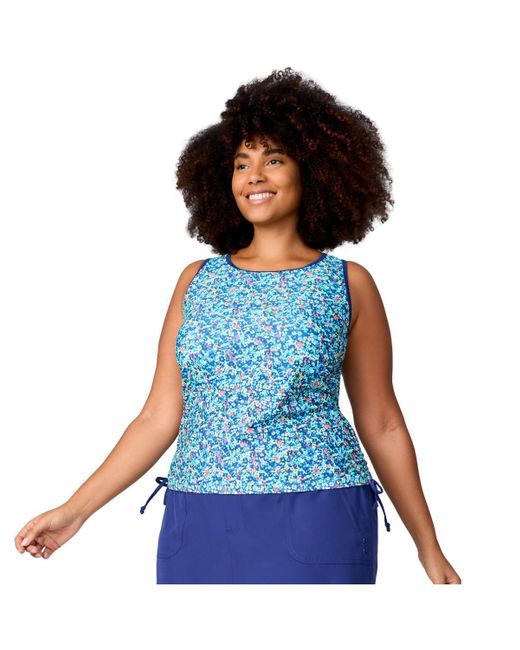 Free Country Blue Plus Size Full Side Shirring Tankini Top