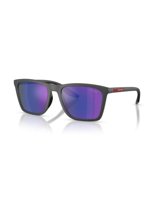 Prada Blue Linea Rossa Rectangle Sunglasses for men