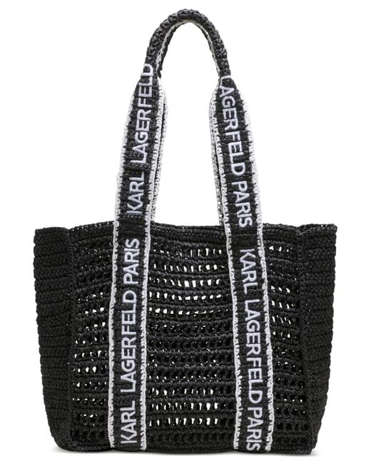 Karl Lagerfeld Black Antibes Woven Straw Large Tote