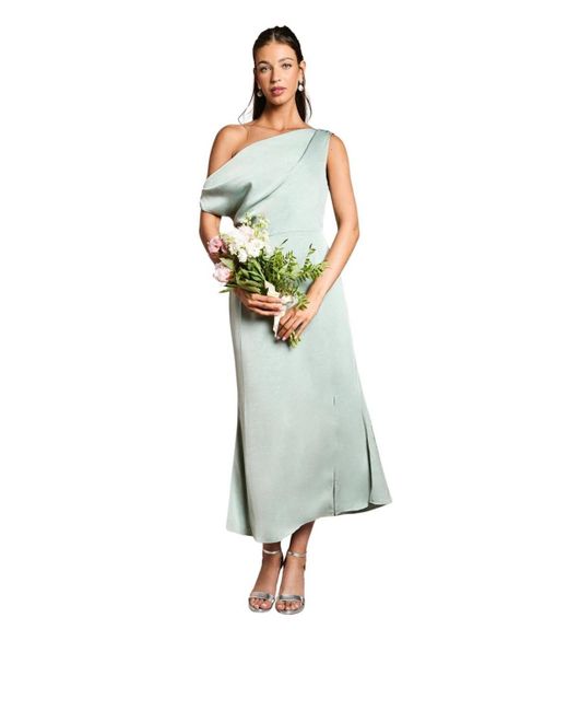Oasis Green Satin Bridesmaid Midi Dress