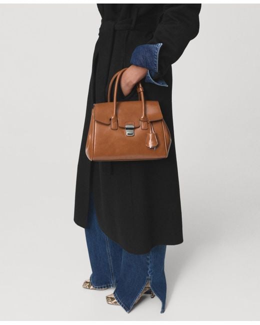 Mango Black Handmade Belt Wool Coat