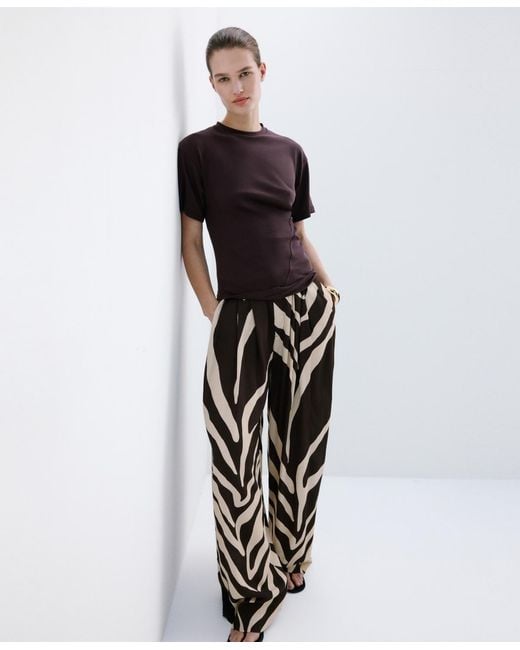 Mango Black Flowy Printed Pants