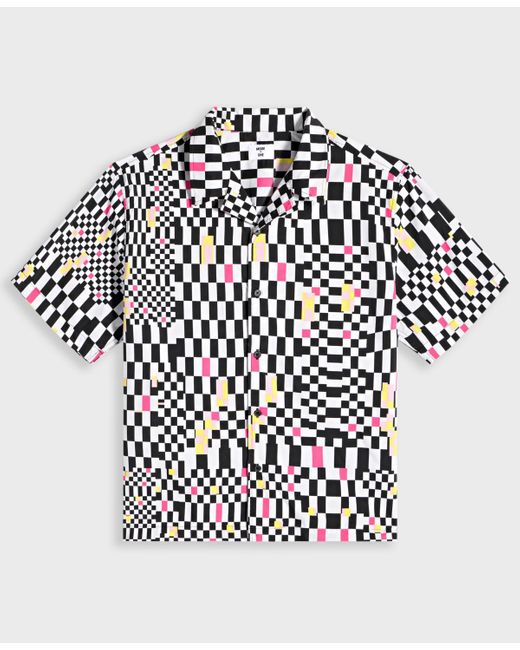 Mode Of One White Mixed Check Relaxed-fit Printed Button-down Camp Shirt for men