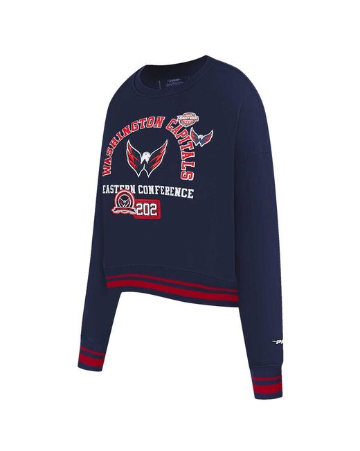 Pro Standard Blue Washington Capitals Area Code Cropped Pullover Sweatshirt
