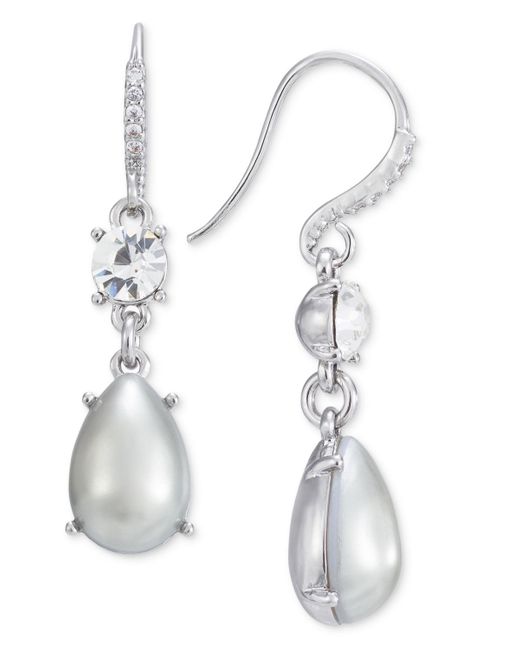 Charter Club White Silver-tone Crystal & Color Imitation Pearl Drop Earrings