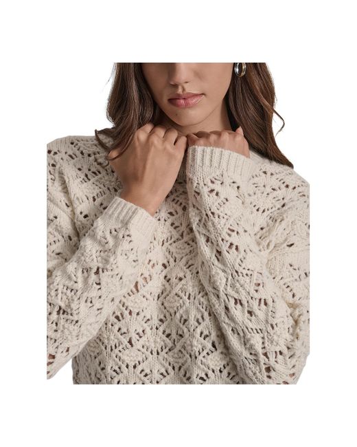 DKNY Blue Petite Pointelle Crewneck Sweater