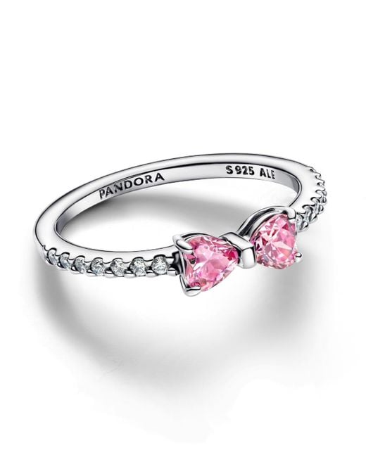 Pandora White Sparkling Pink Bow Ring