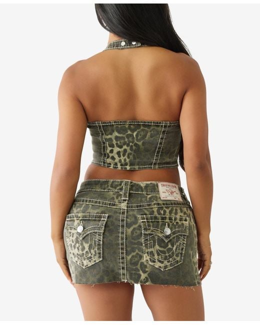 True Religion Green Camo Big T Leopard Halter Top