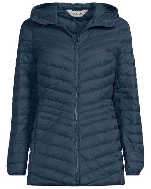 Lands' End Blue Wanderweight Packable Down Hooded Long Jacket