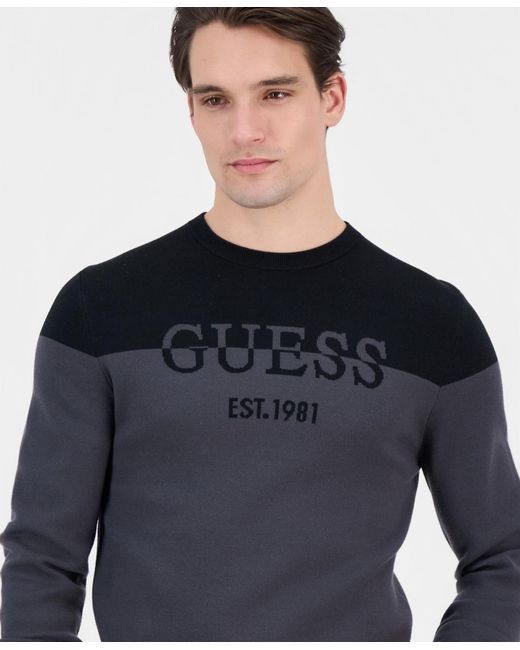 Guess Blue Kantu Two-tone Crewneck Logo Sweater for men