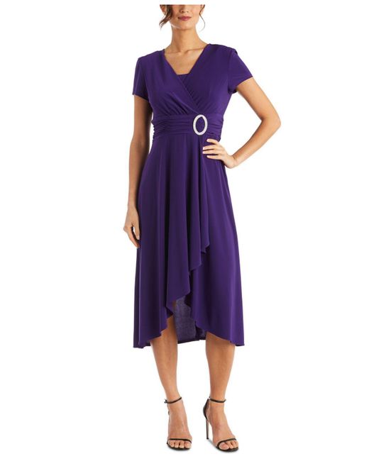 R & M Richards R&m Richards Short-sleeve Faux-wrap Dress in Purple ...