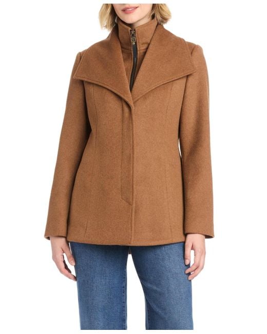 Vince Camuto Blue Short Wool Coat With Fixed Bib