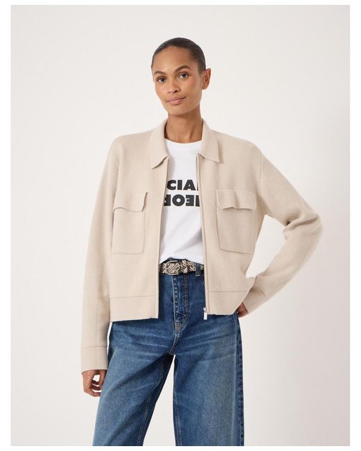 Hush Natural Knitted Zip Front Jacket
