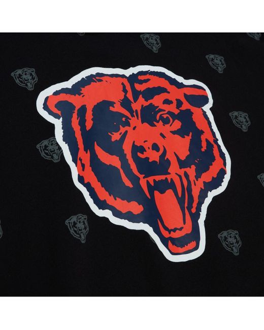 Mitchell & Ness Black Chicago Bears Allover Print Fleece Pullover Hoodie for men