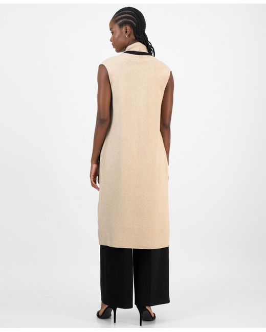 Tahari White Sleeveless Open-front Cardigan