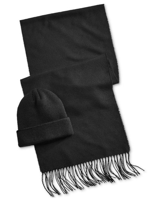 Club Room Black 2-pc. Solid Scarf & Tipped Beanie Set, Created For Macy's