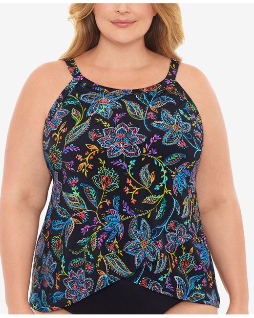 Swim Solutions Synthetic Plus Size Highneck Underwire Tankini Top