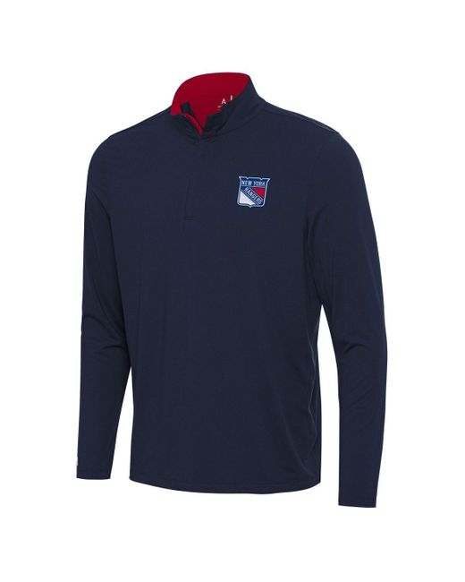 Antigua Blue Navy/red New York Rangers Content Quarter-zip Pullover Sweatshirt for men