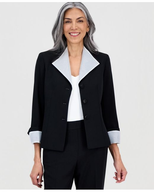 Kasper Black Three-button Long-sleeve Blazer