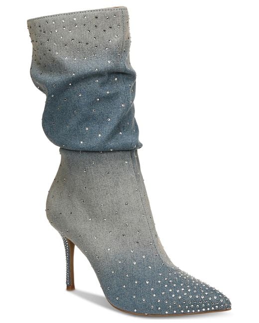 Thalia Sodi Gray Raquell Slouch Pointed-toe Embellished Dress Boots