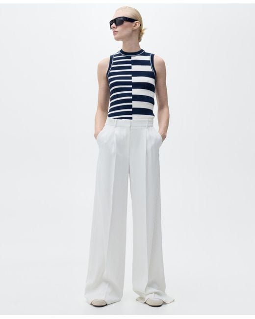 Mango Blue Striped Knit Top