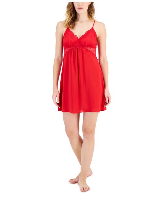 INC International Concepts Red Lace & Chiffon Nightgown Lingerie