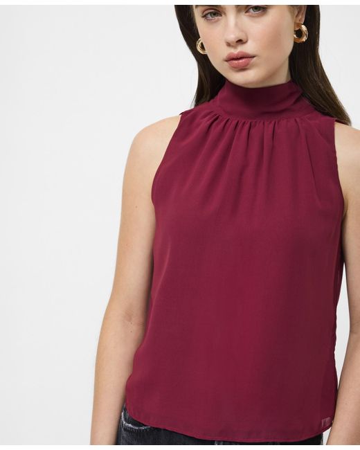 French Connection Red Fcuk Marina Chiffon Sleeveless Bow Top