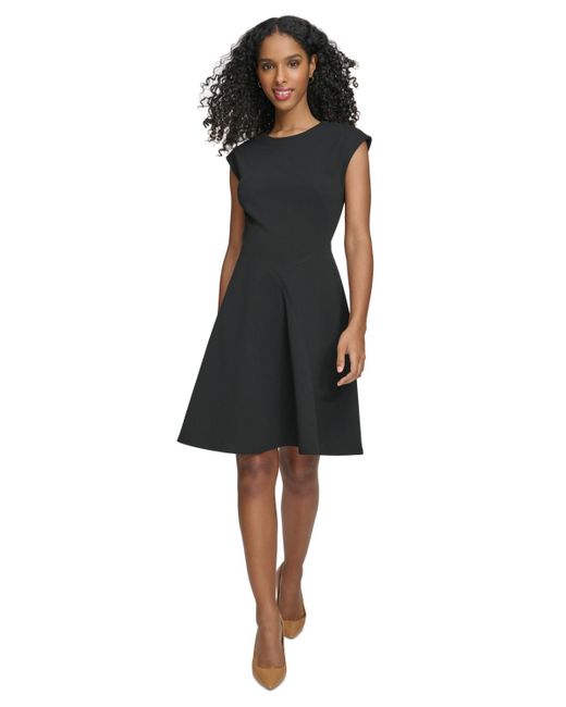 Calvin Klein Black Petite Cap-sleeve Fit & Flare Dress