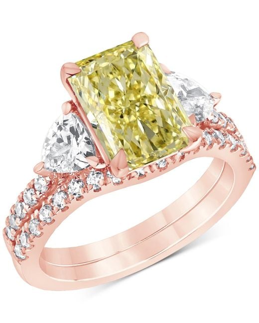 Badgley Mischka Women's Metallic Igi Certified Lab Grown Yellow Diamond Radiant-cut Bridal Set (3-3/4 Ct. T.w.