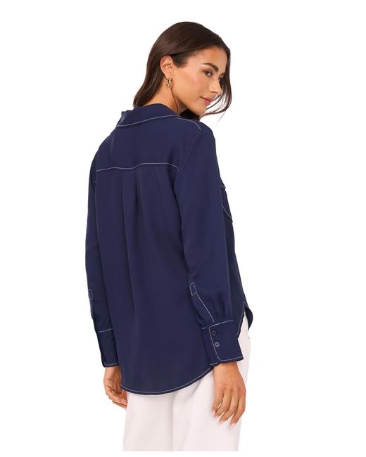 Vince Camuto Blue Collared Neck Blouse