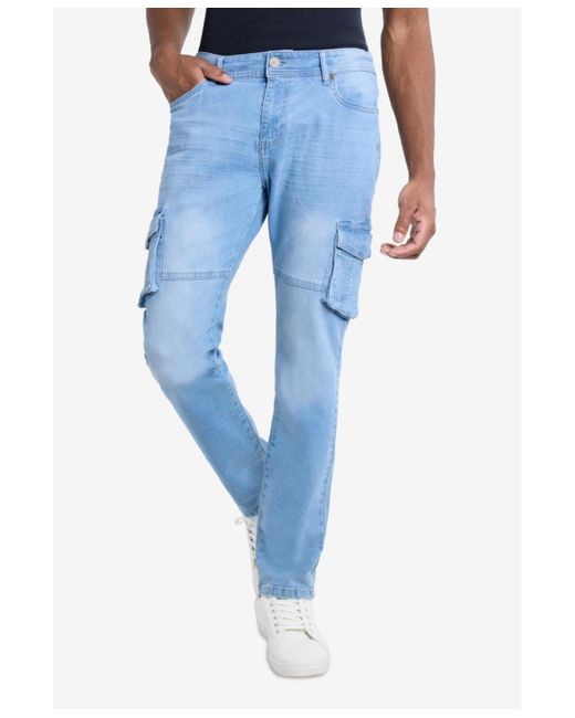 Xray Jeans Blue Slim Fit Stretch Cargo Jeans for men
