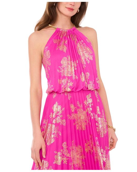 msk pleated halter dress Embellishment Halter-neck in Pink badge-color:#000000