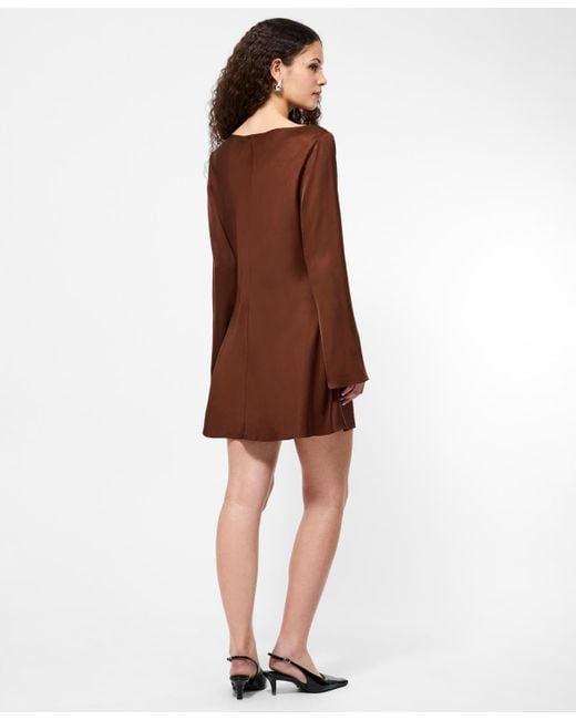 French Connection Brown Ennis Satin Long Sleeve Mini Dress