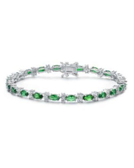 Genevive Jewelry Green Sterling Silver White Gold Plated Colored Marquise Cubic Zirconia Tennis Bracelet