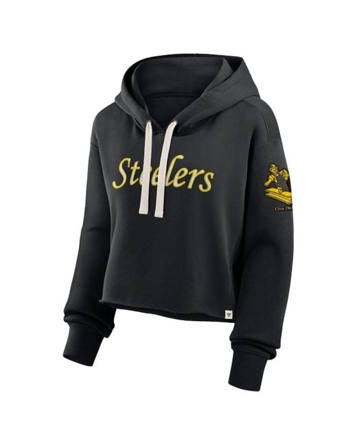 Fanatics Black Pittsburgh Steelers Oversized Hometown Heritage Cropped Hoodie