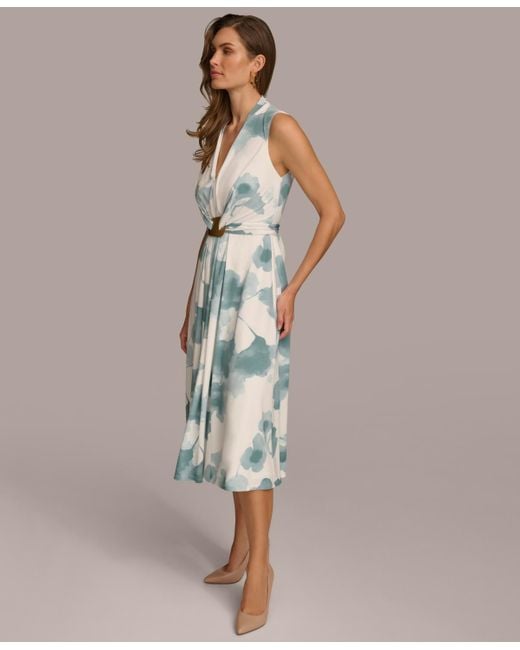 Donna Karan Multicolor Printed Waist-wrap Midi Dress