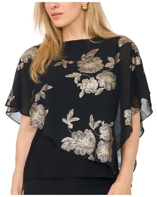 Msk Black Petite Printed Combo Overlay Top