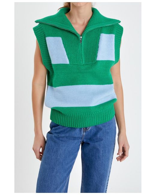 English Factory Green Sweater Polo Vest