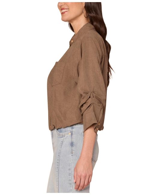 Democracy Brown Spread-collar Button-front Top