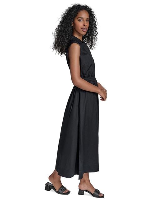 Calvin Klein Black Cotton Drawstring Sleeveless Midi Dress