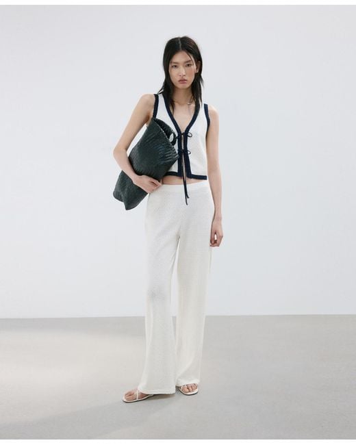 Mango White Straight Knitted Pants
