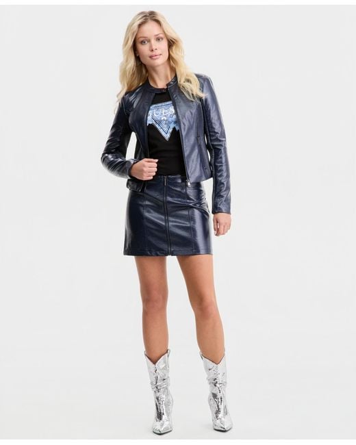 Guess Blue Nico Icy Faux-leather Jacket