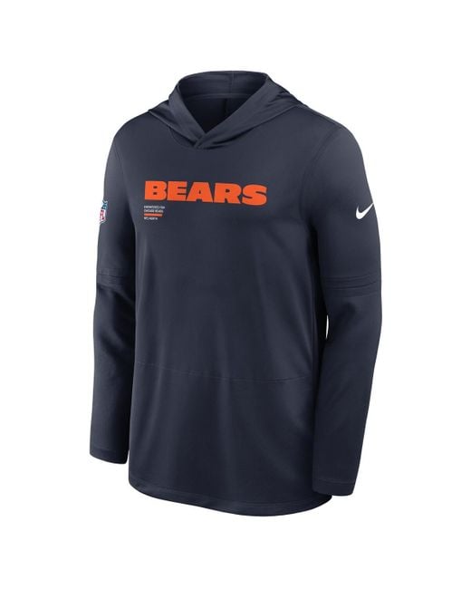 Nike Blue Chicago Bears Sideline Pure Fury Performance Long Sleeve Hoodie T-shirt for men